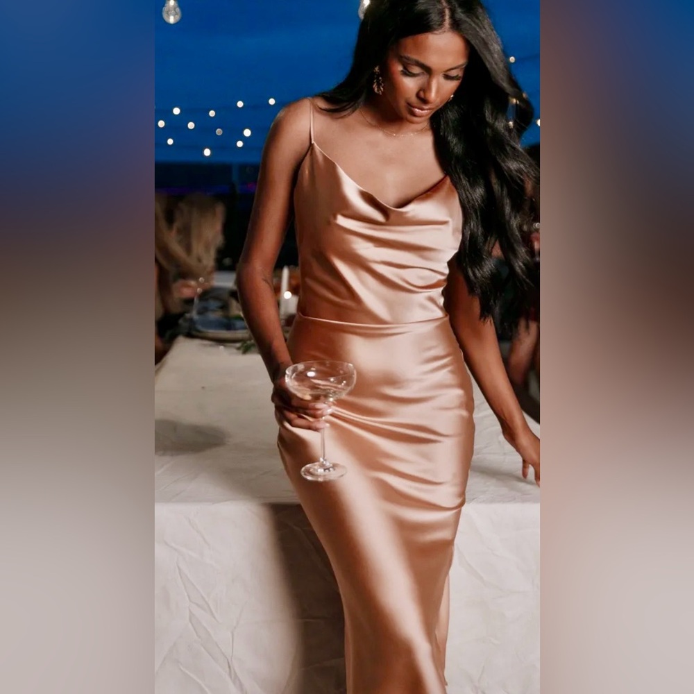 NWT Petal & Pup Cowl Neck Midi Slip Dress in Gold Champagne ZB9 - Picture 4 of 12